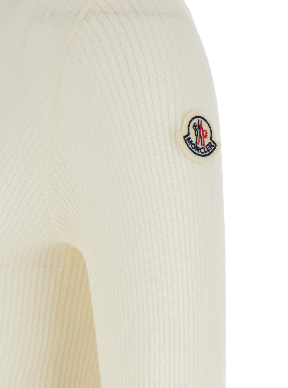 Moncler Women White Ribbed Polo Shirt With Logo Patch Applied On The Sleeve In Cotton Blend Woman - 3