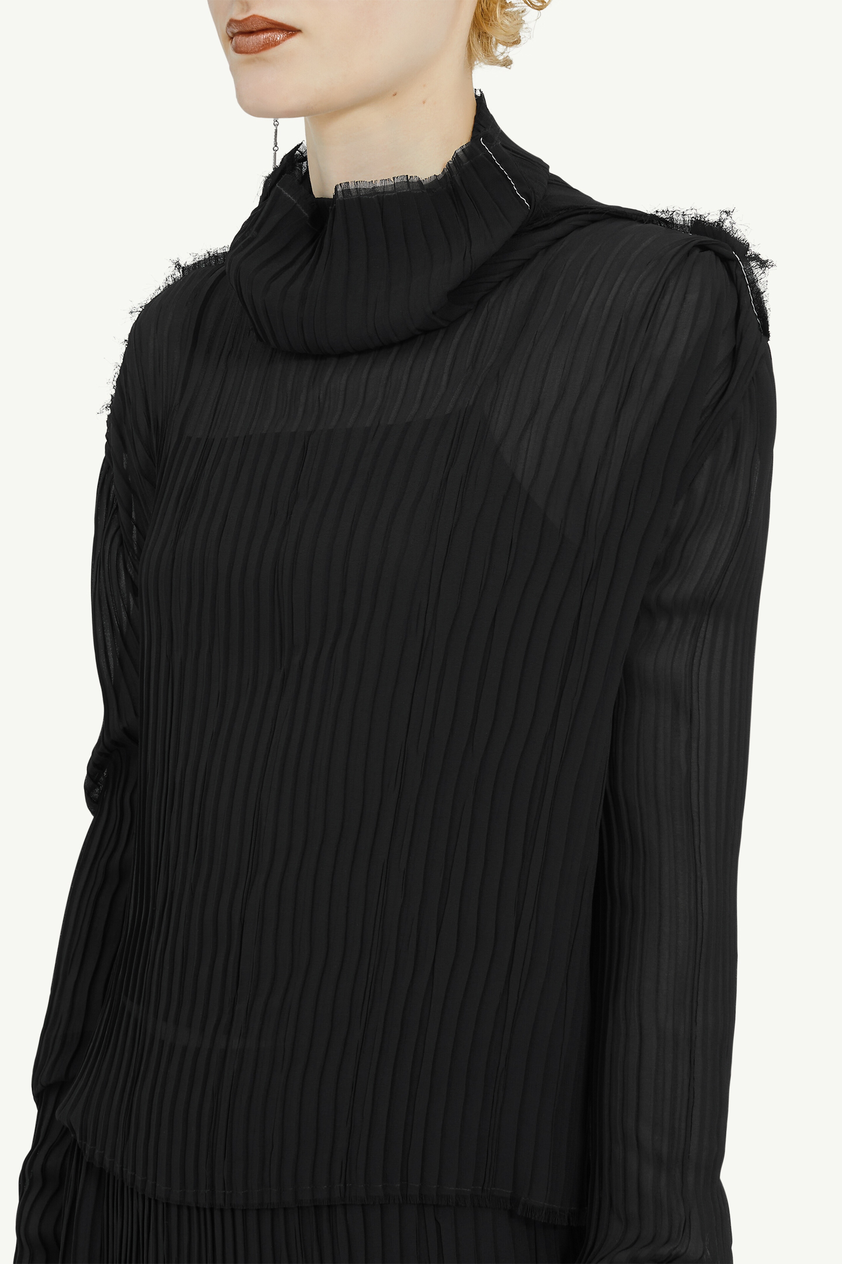 Raw Edge Sheer Plissé Top - 5