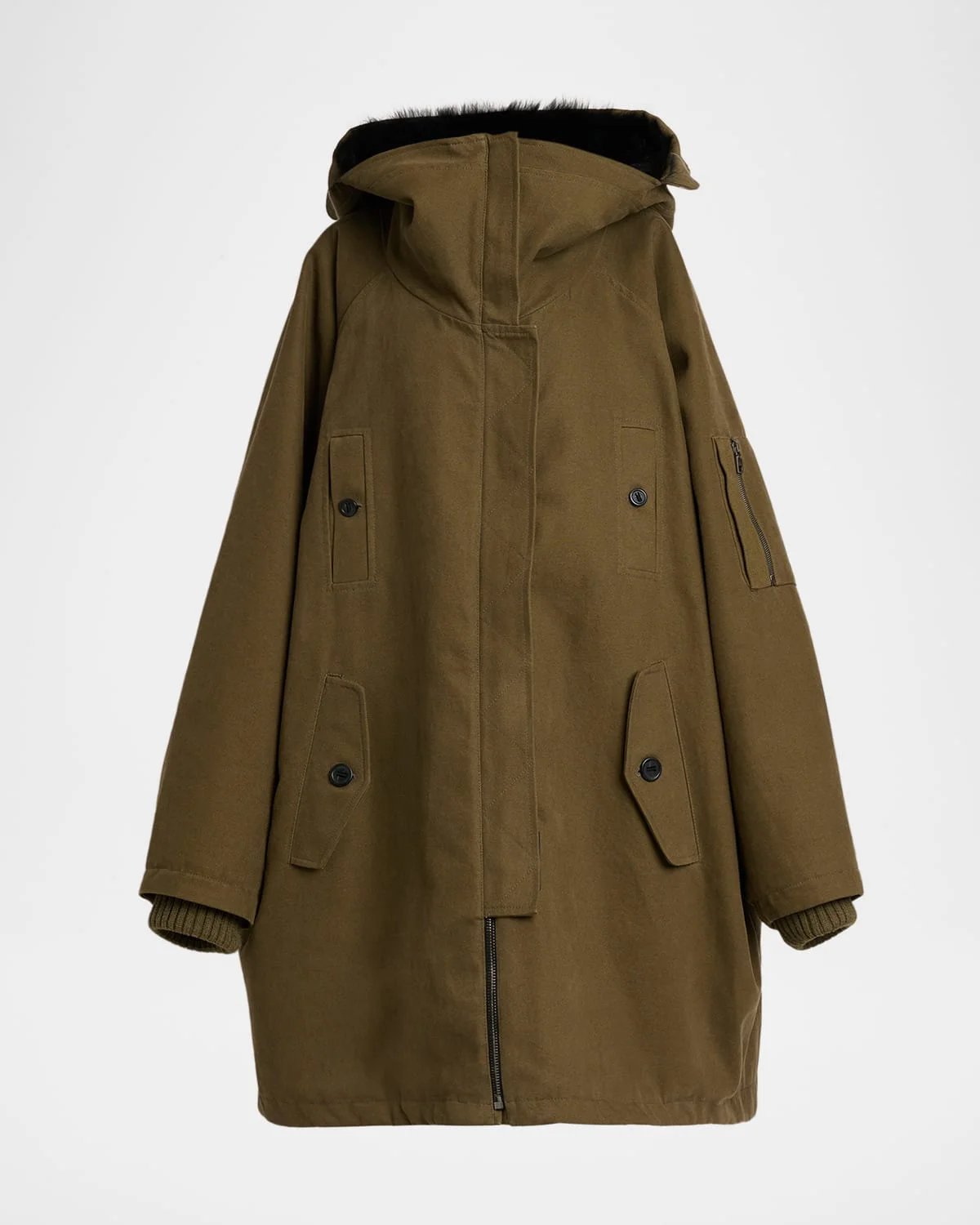 Lamb Shearling Lined Oversized Hooded Bomber Jacket - 1