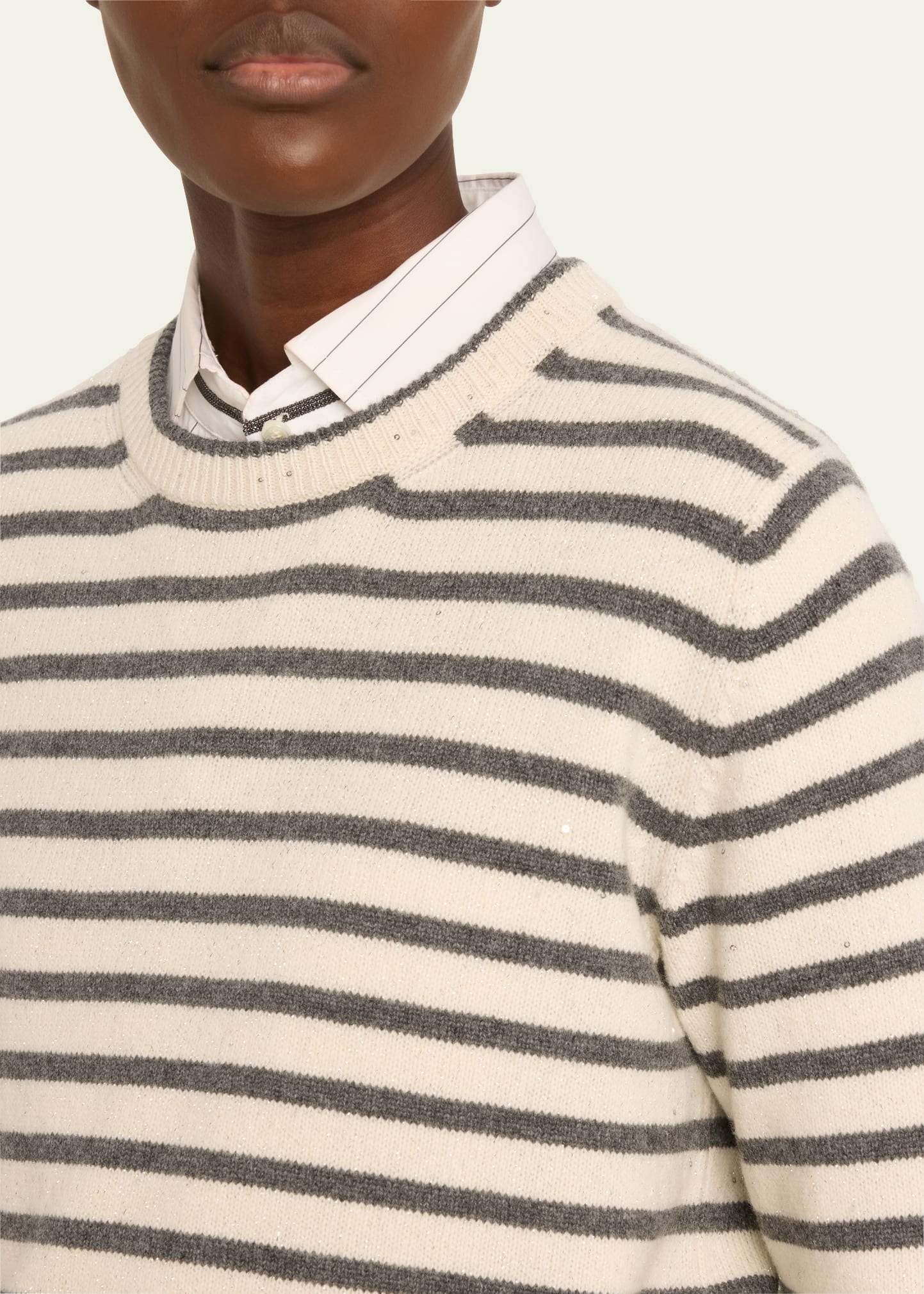 Cashmere Blend Striped Sweater with Paillette Detail - 5