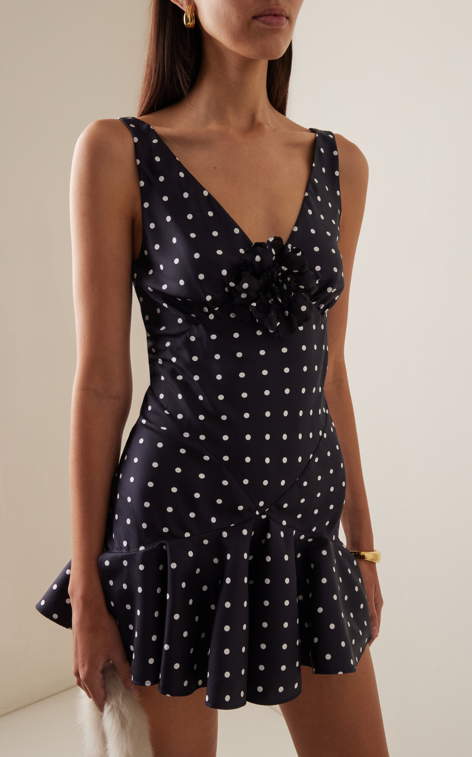 Flower-Detailed Polka-Dot Silk-Twill Mini Dress black - 3