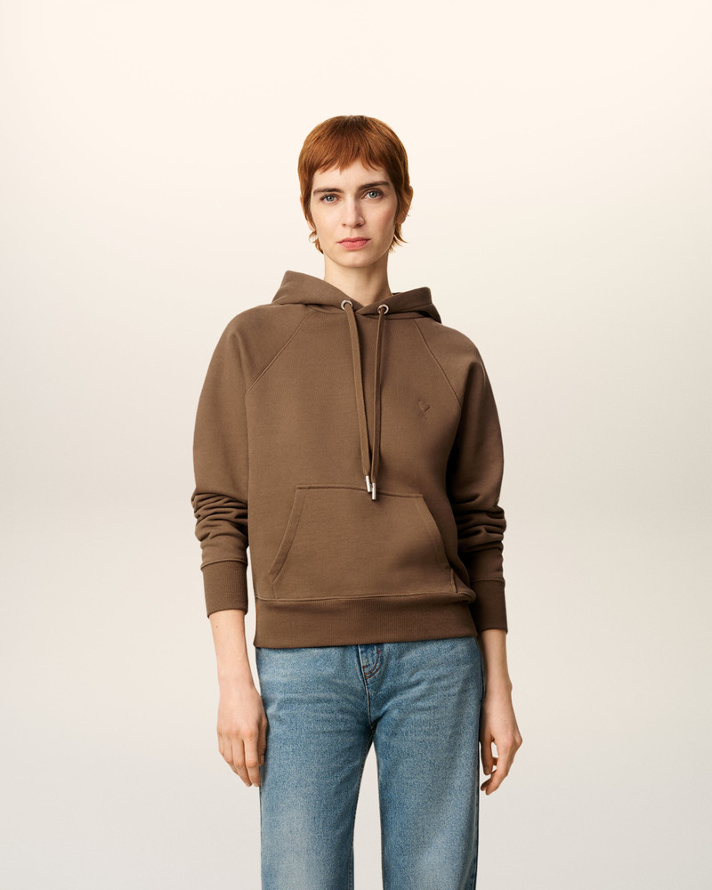 BROWN COTTON AMI DE COEUR HOODIE 1
