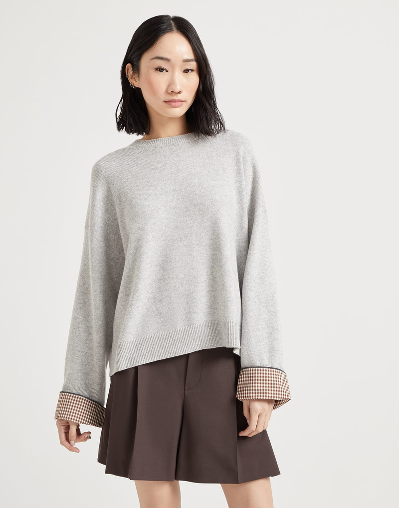 Cashmere sweater with shiny shirt details 1