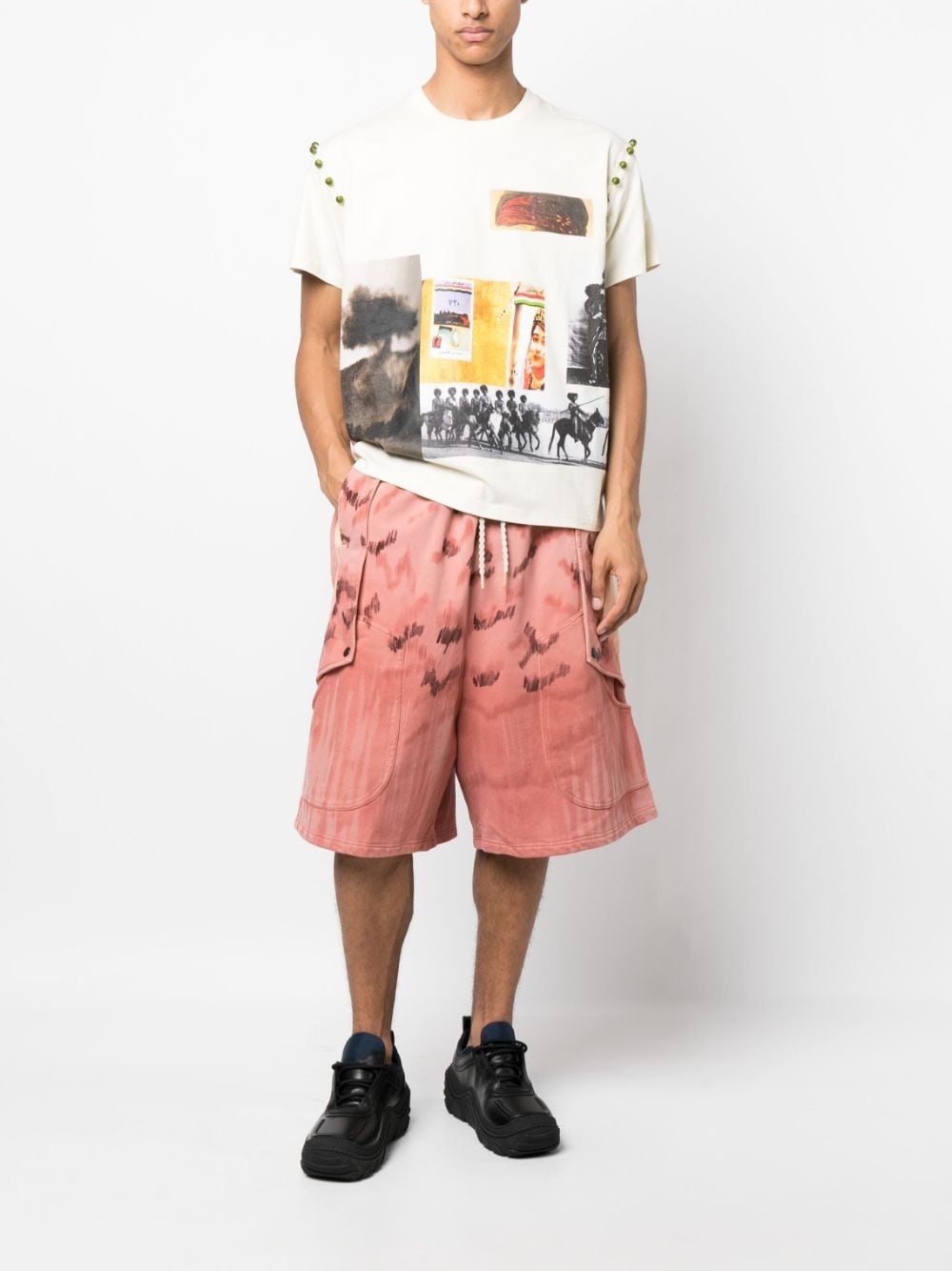painterly-print cotton bermuda shorts - 3