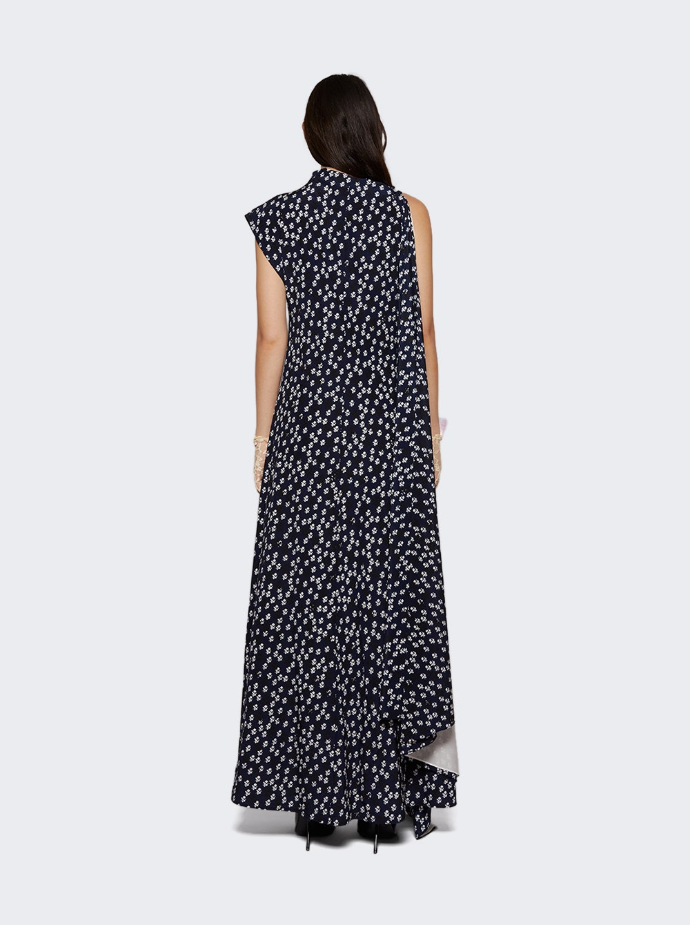 Devyn Dress In Printed Silk Viscose Navy - 4