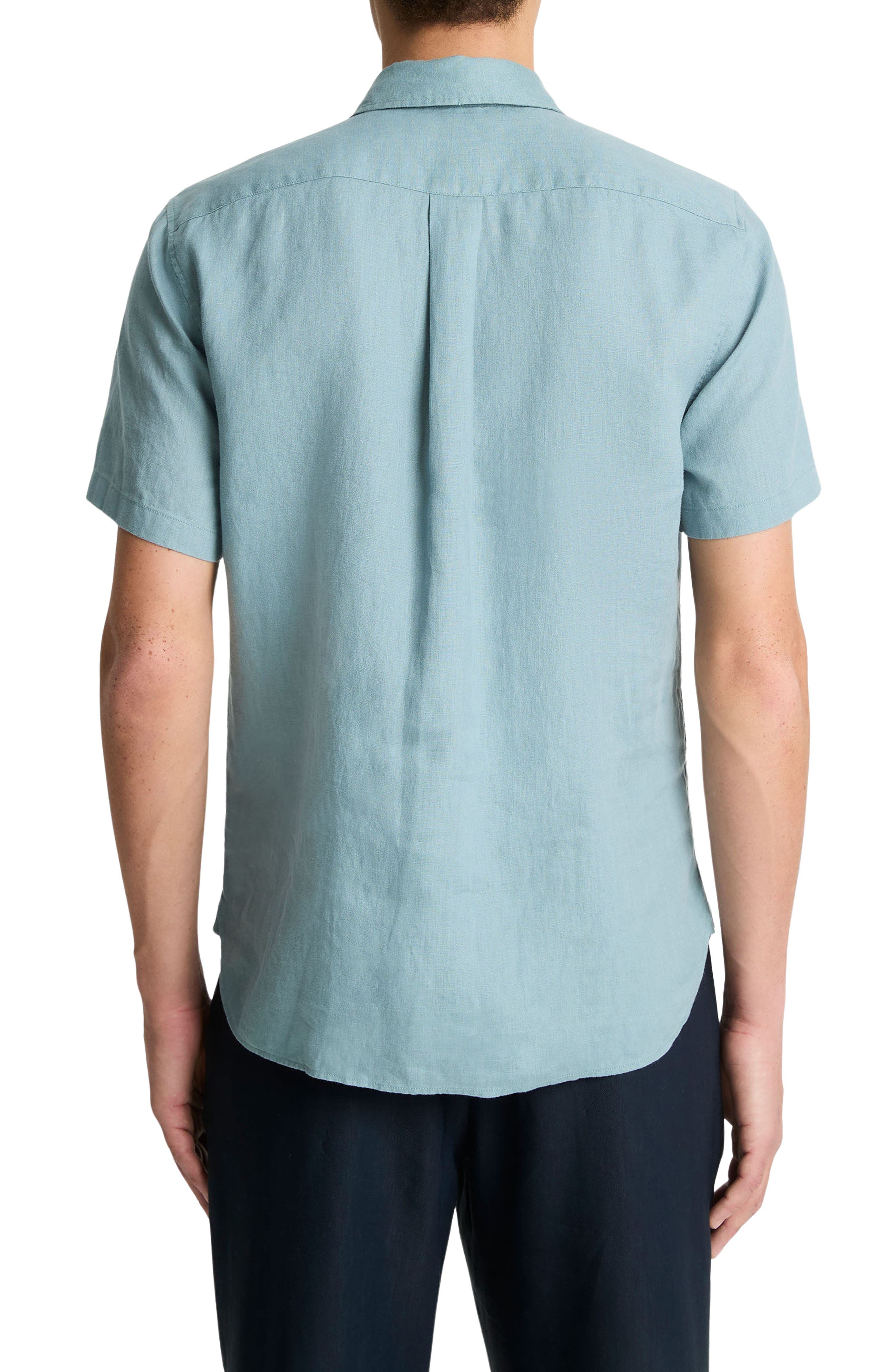 Vince Classic Fit Short Sleeve Linen Shirt in Lagoon at Nordstrom - 2