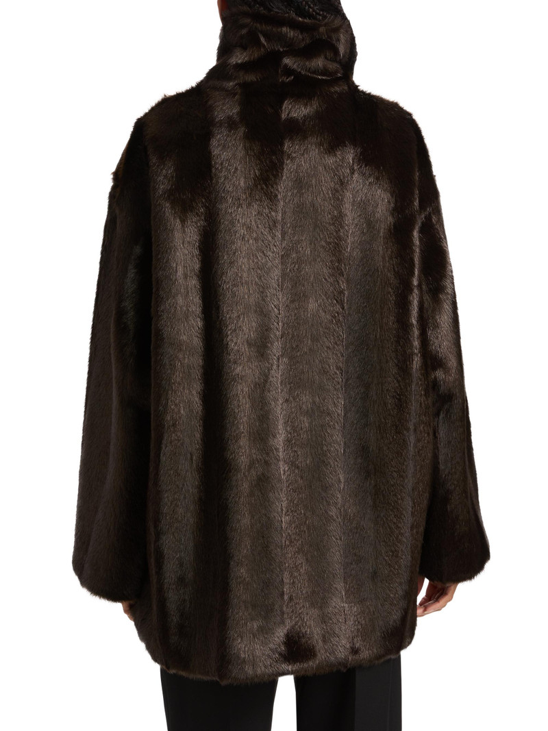 Women's Toggle Faux-Fur Short Coat - Dark Brown 5