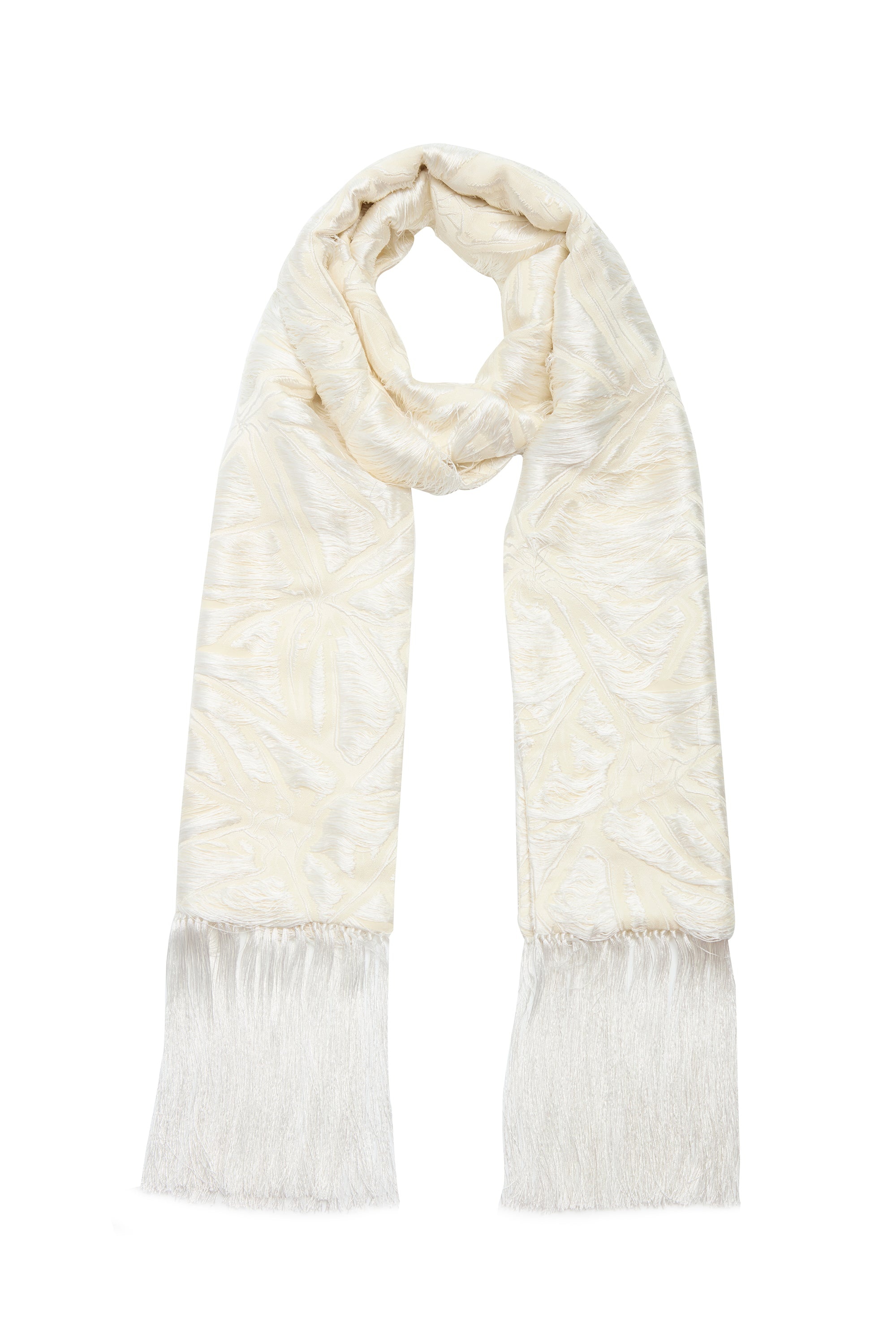 Blaine Scarf in Ivory Silk Virgin Wool Jacquard - 2