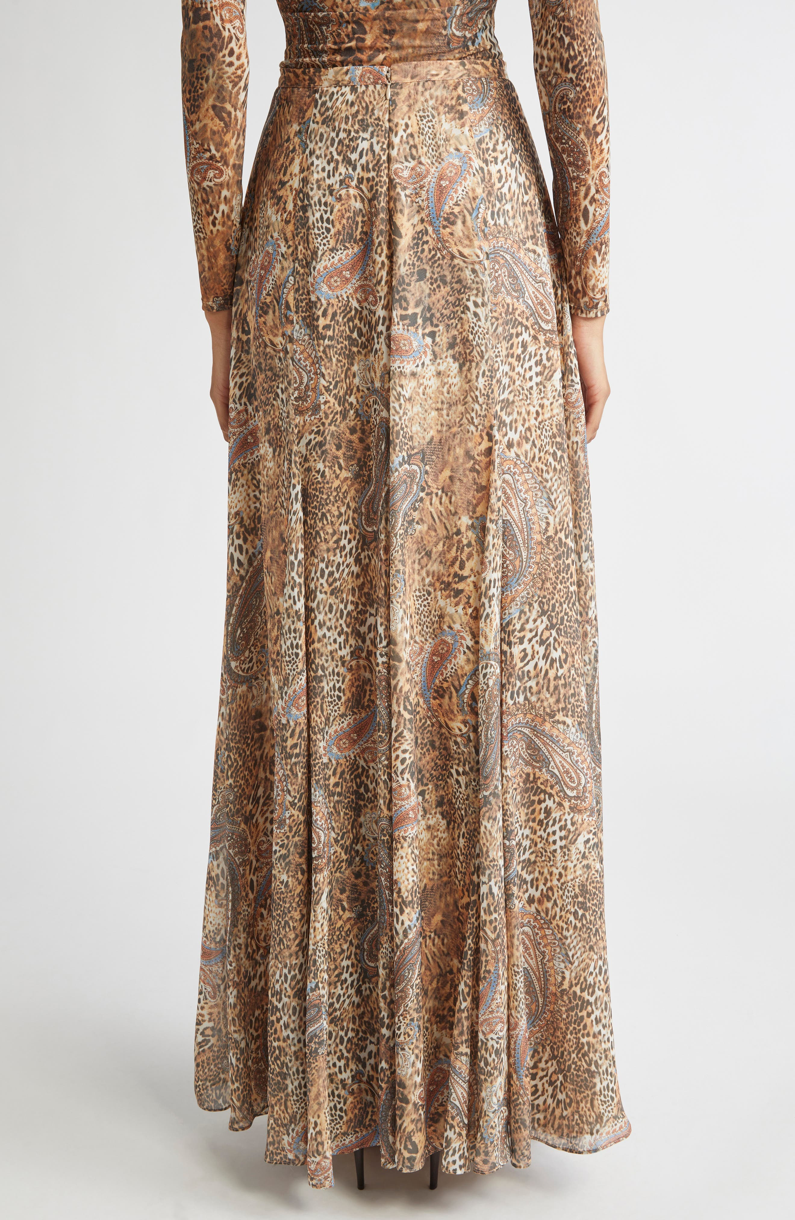 L'AGENCE Patricia Print Maxi Skirt in Brown/Blue Valencia Leopard at Nordstrom - 3