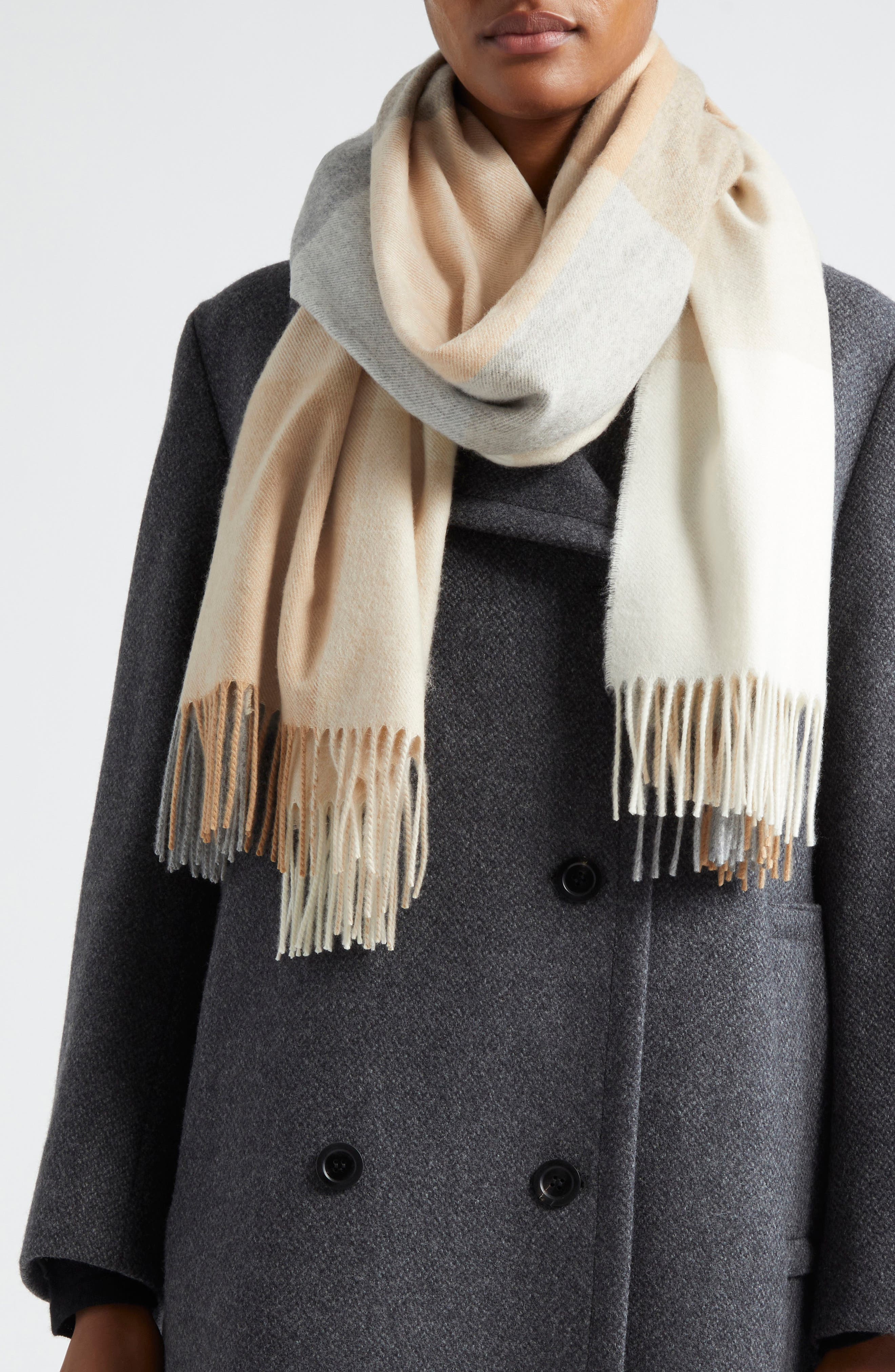 Johnstons of Elgin Block Check Cashmere Fringe Scarf in Camel at Nordstrom - 2