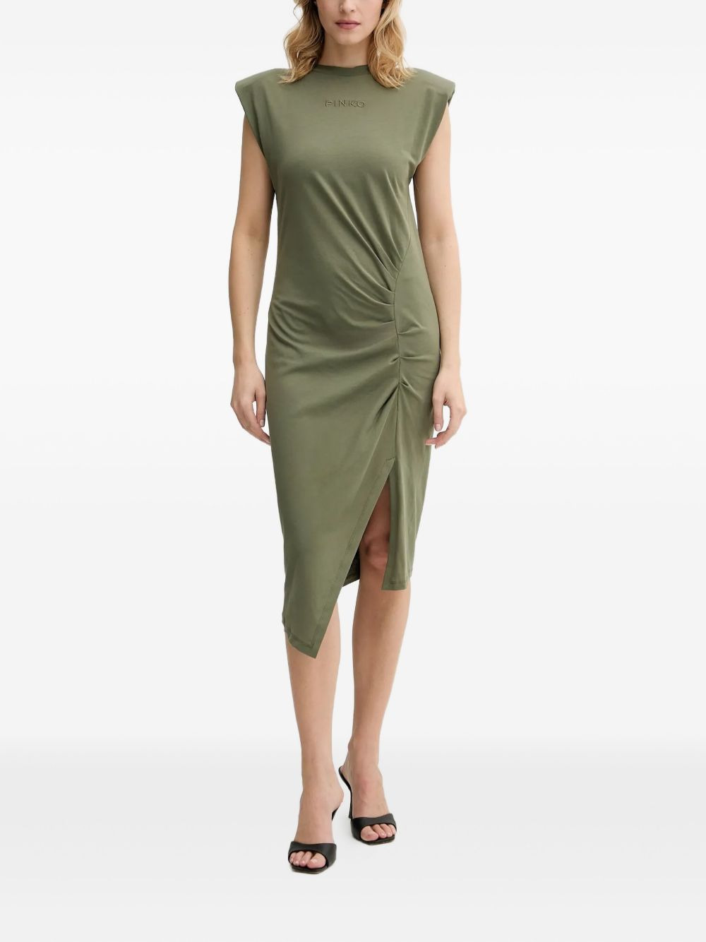 padded-shoulder side-split midi dress - 2