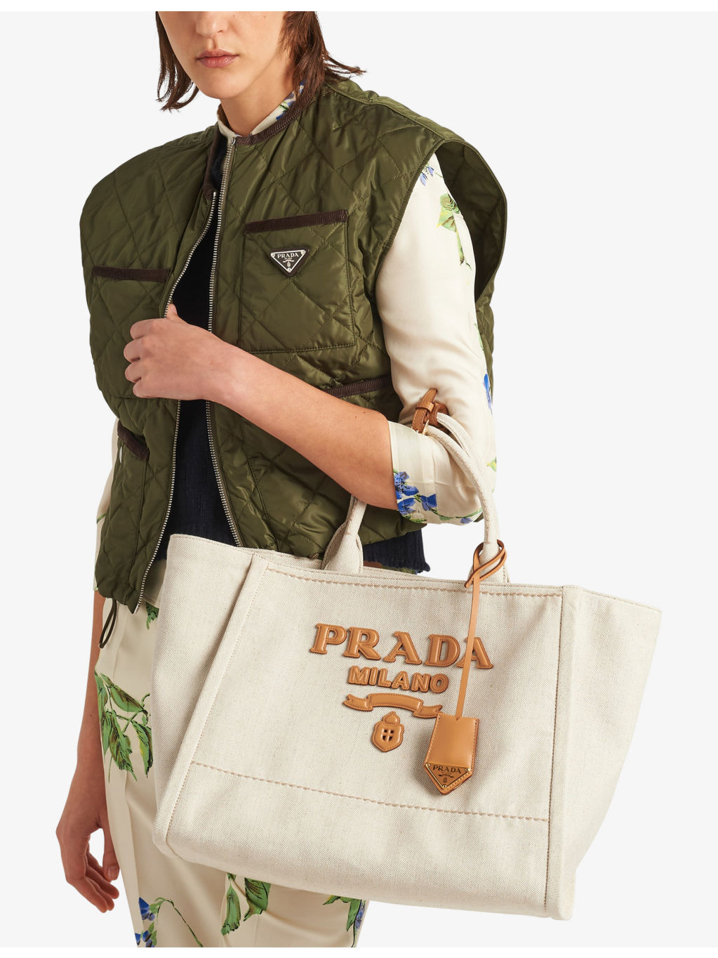 Brand-typography large linen-blend tote bag - 2