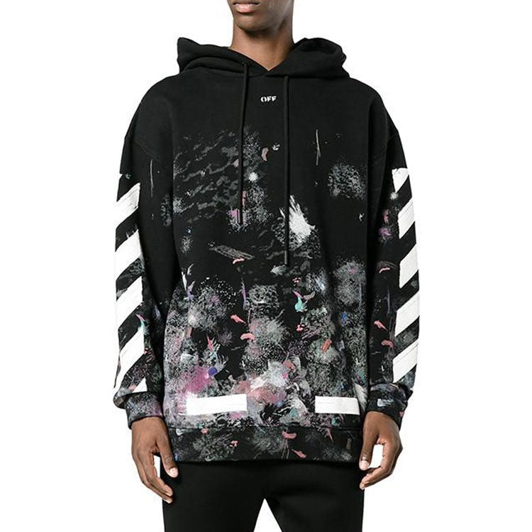 Men's Off-White Diagonal Stripes Printing Loose Cotton Black OMBB009F176190309901 - 2