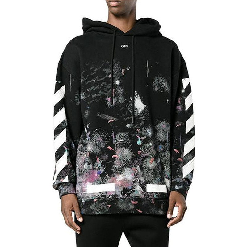 Off-White Men's Off-White Diagonal Stripes Printing Loose Cotton Black OMBB009F176190309901 outlook
