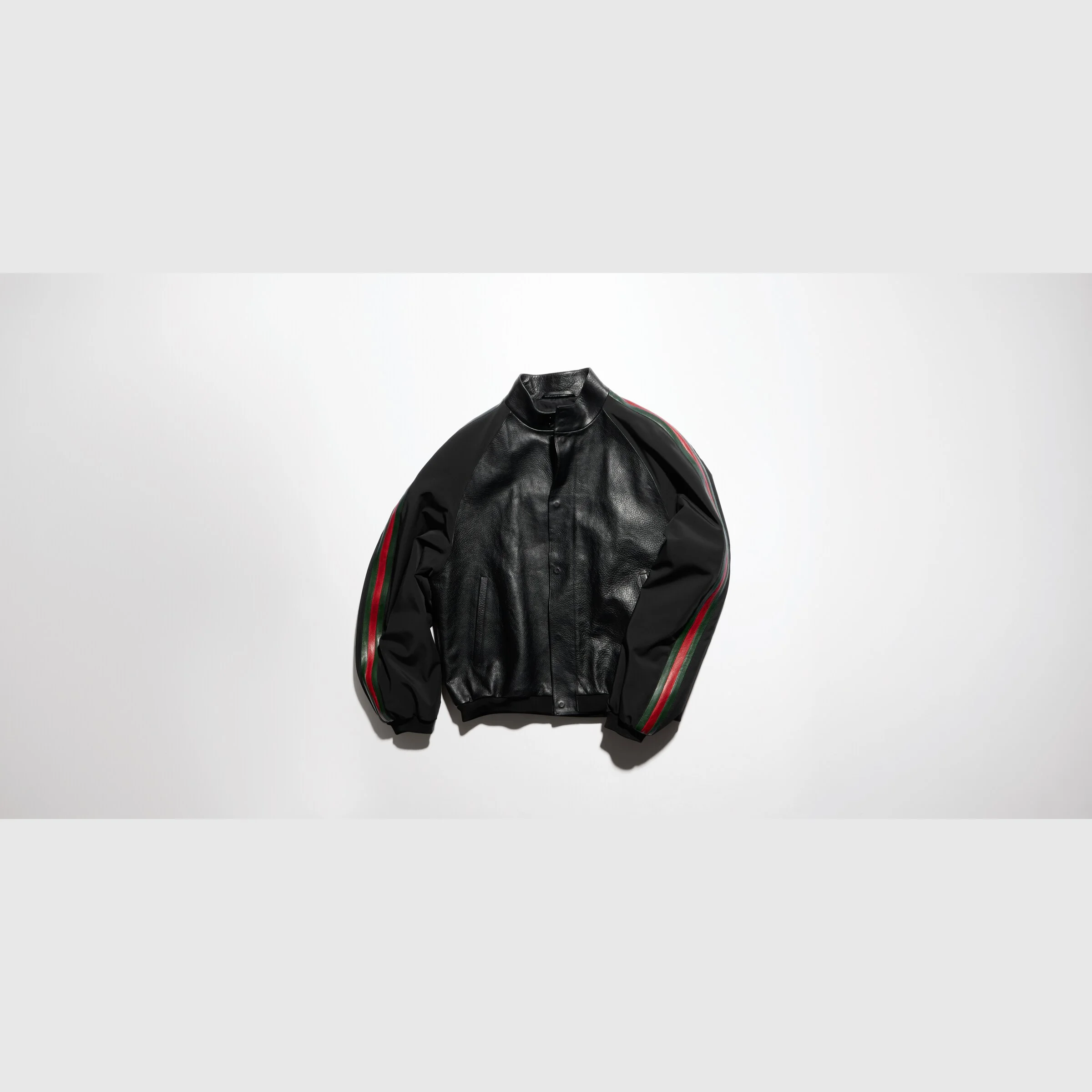 Grainy leather bomber jacket with Web - 1