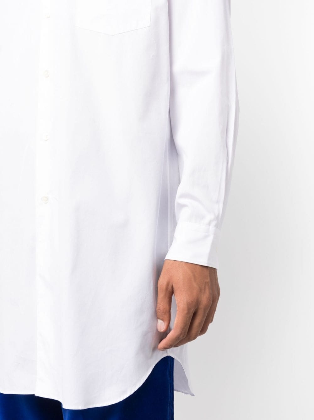 pointed-collar long-length cotton shirt - 5
