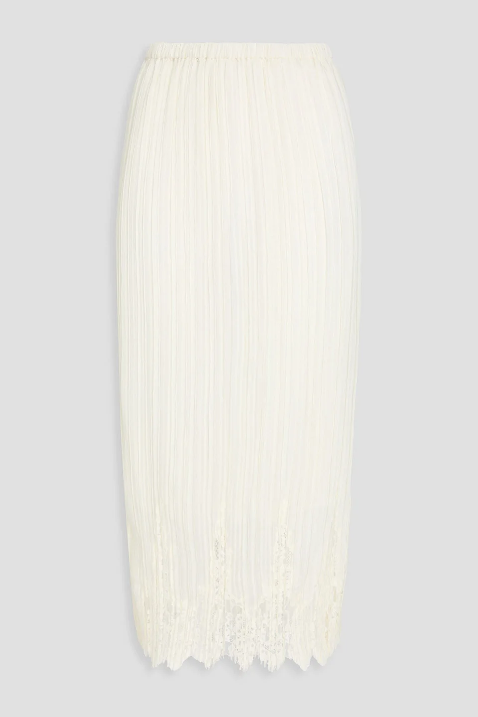 Pleated lace-trimmed crepon midi skirt - 1