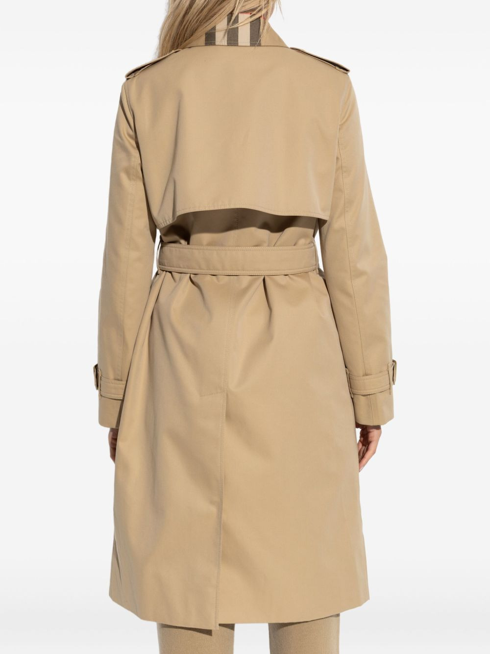 belted check-collar coat - 4