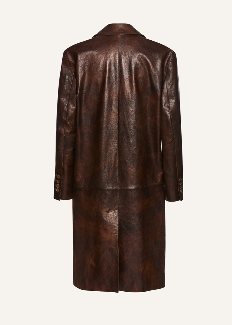 Single breasted leather car coat in brown 2