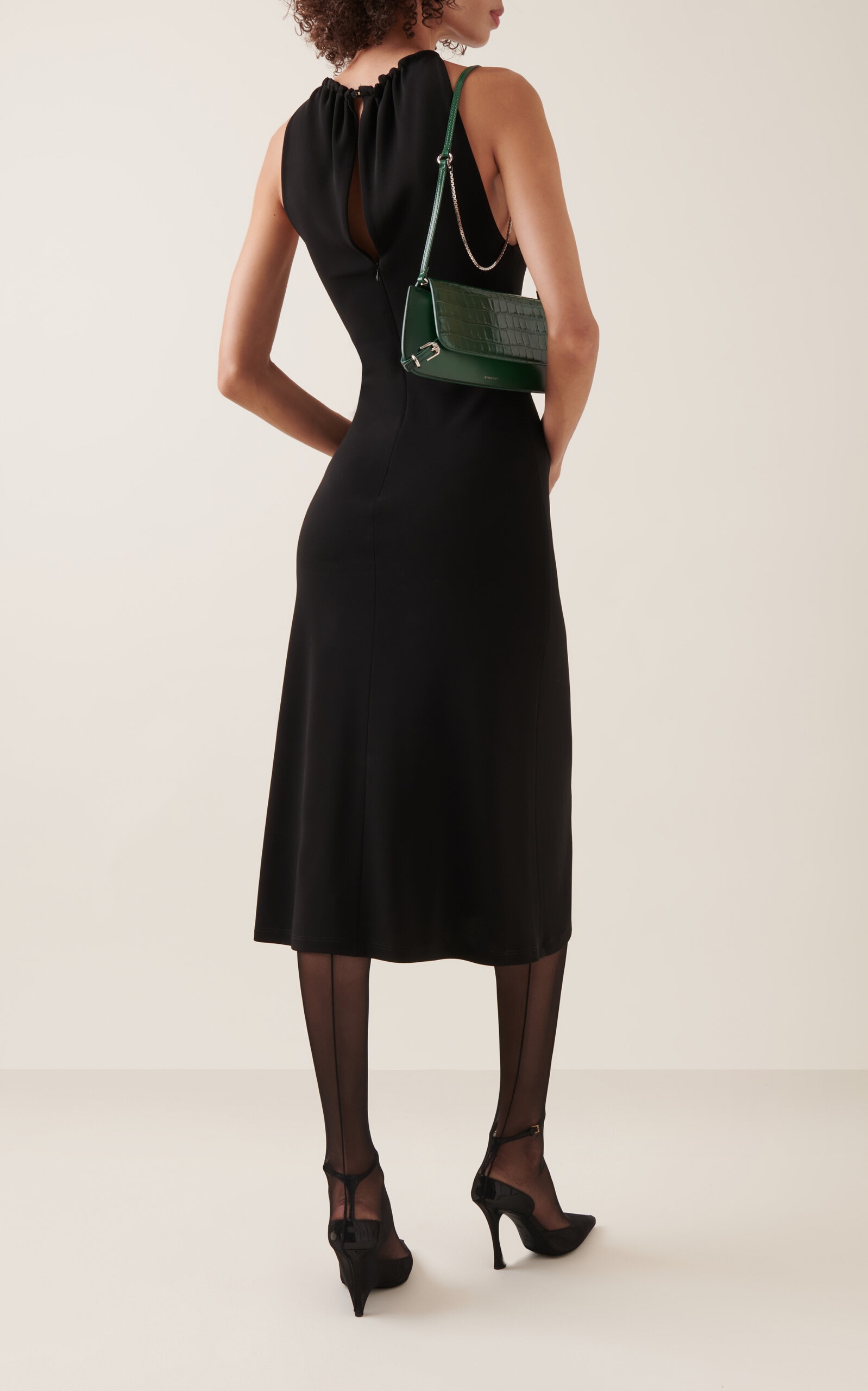 Lace-Detailed Crepe Midi Dress black - 4