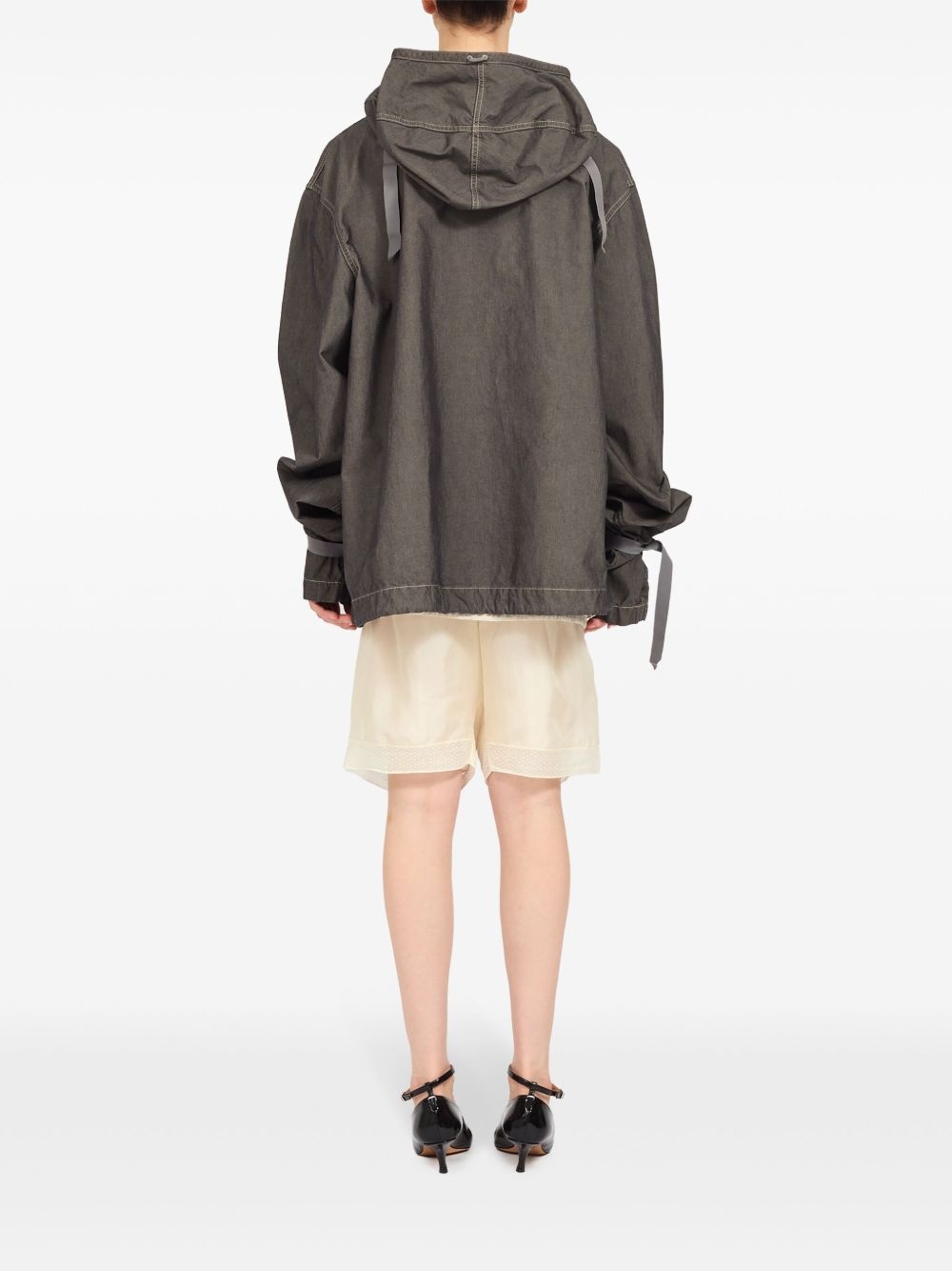 hooded drawstring-waist denim jacket - 5