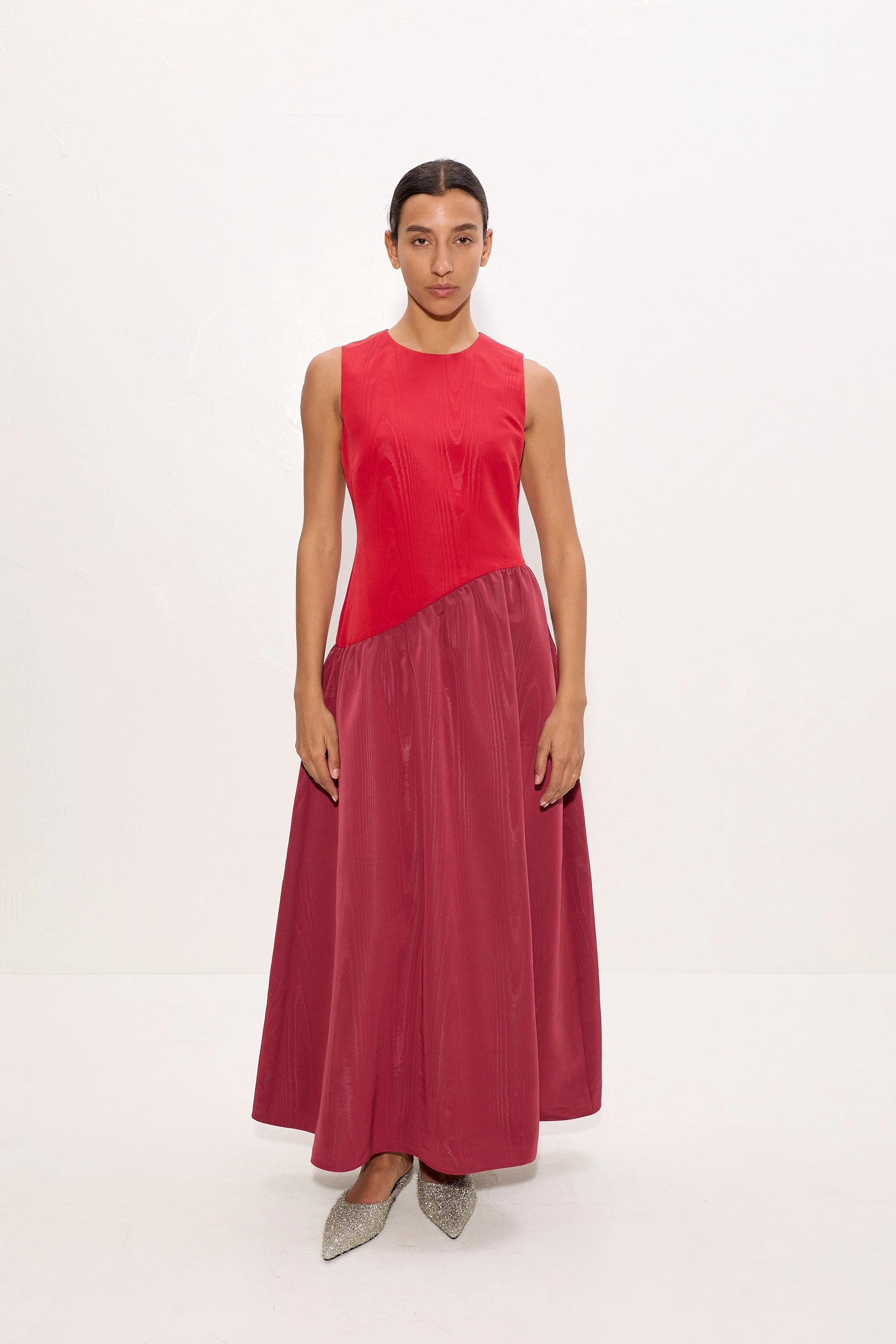 Laurel Moire Midi Dress In Pomegranate/Bordeaux - 1