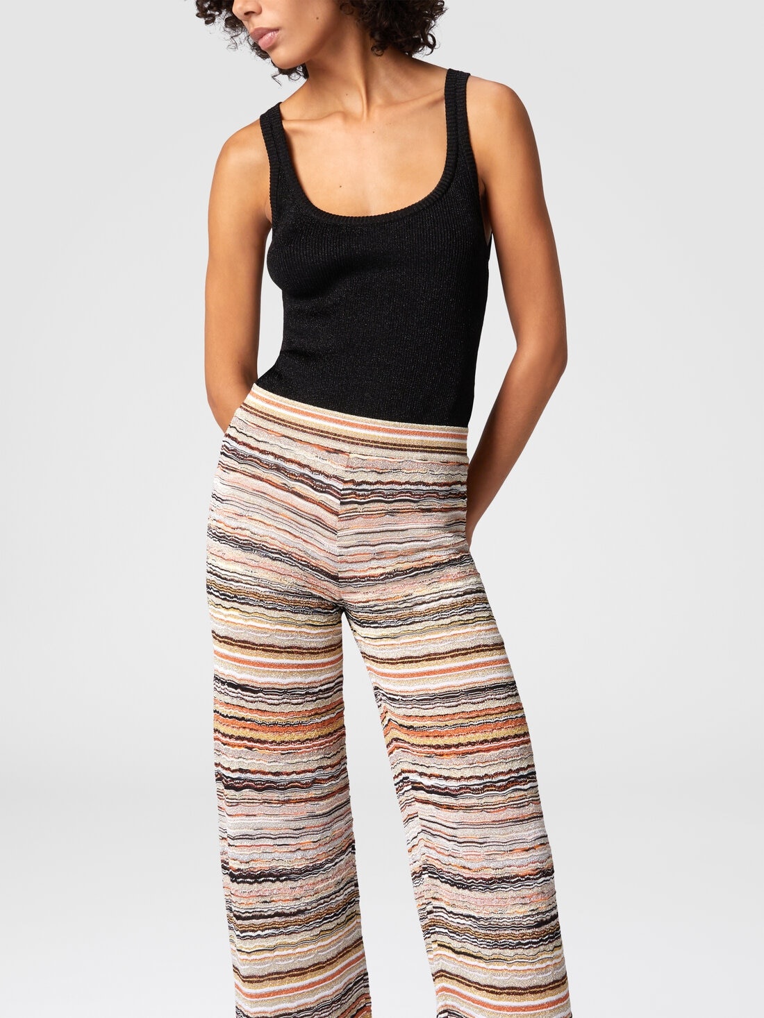 Straight trousers in lamé viscose embossed with wave pattern - 4