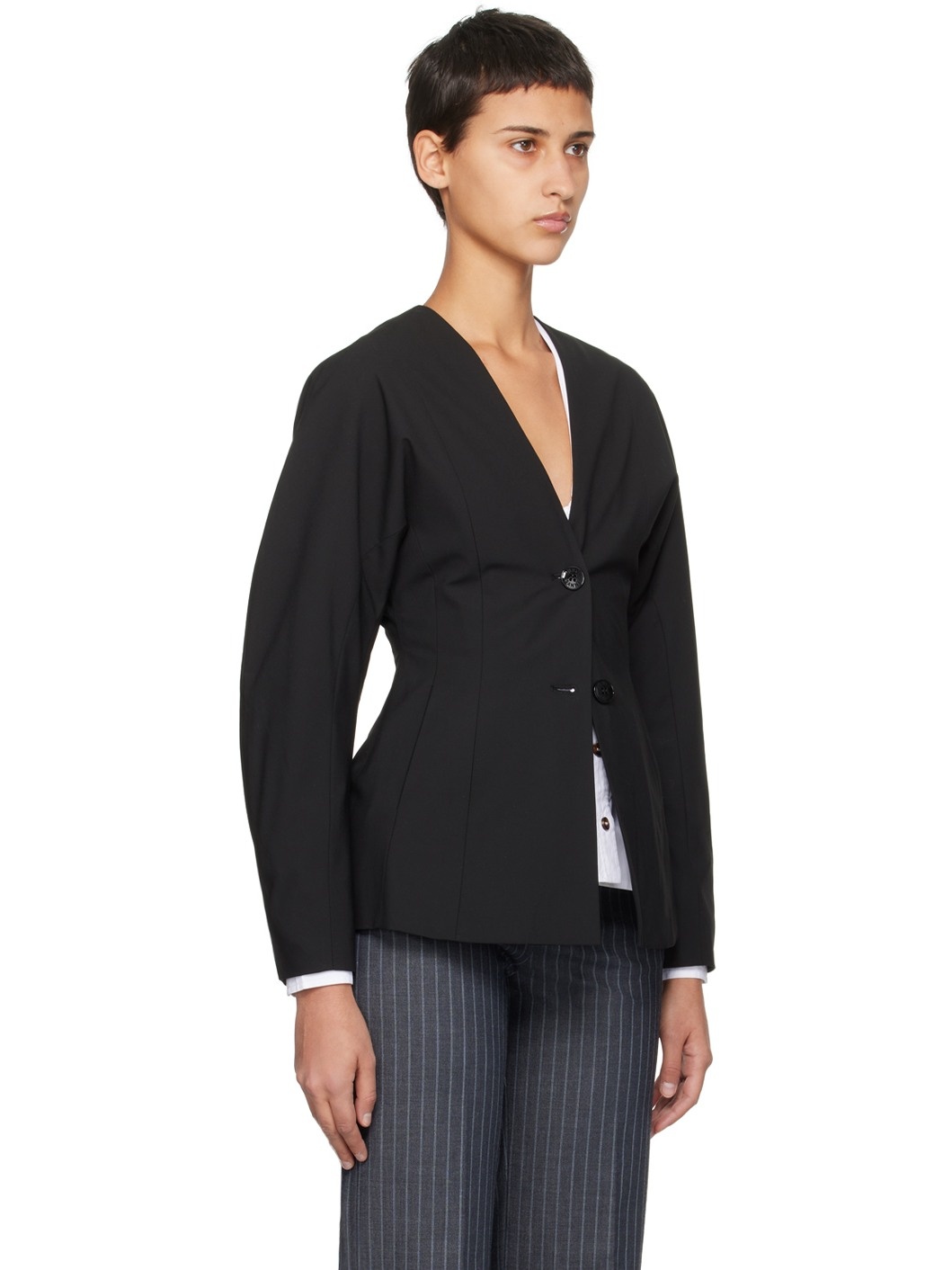 Black Drapey Blazer - 2