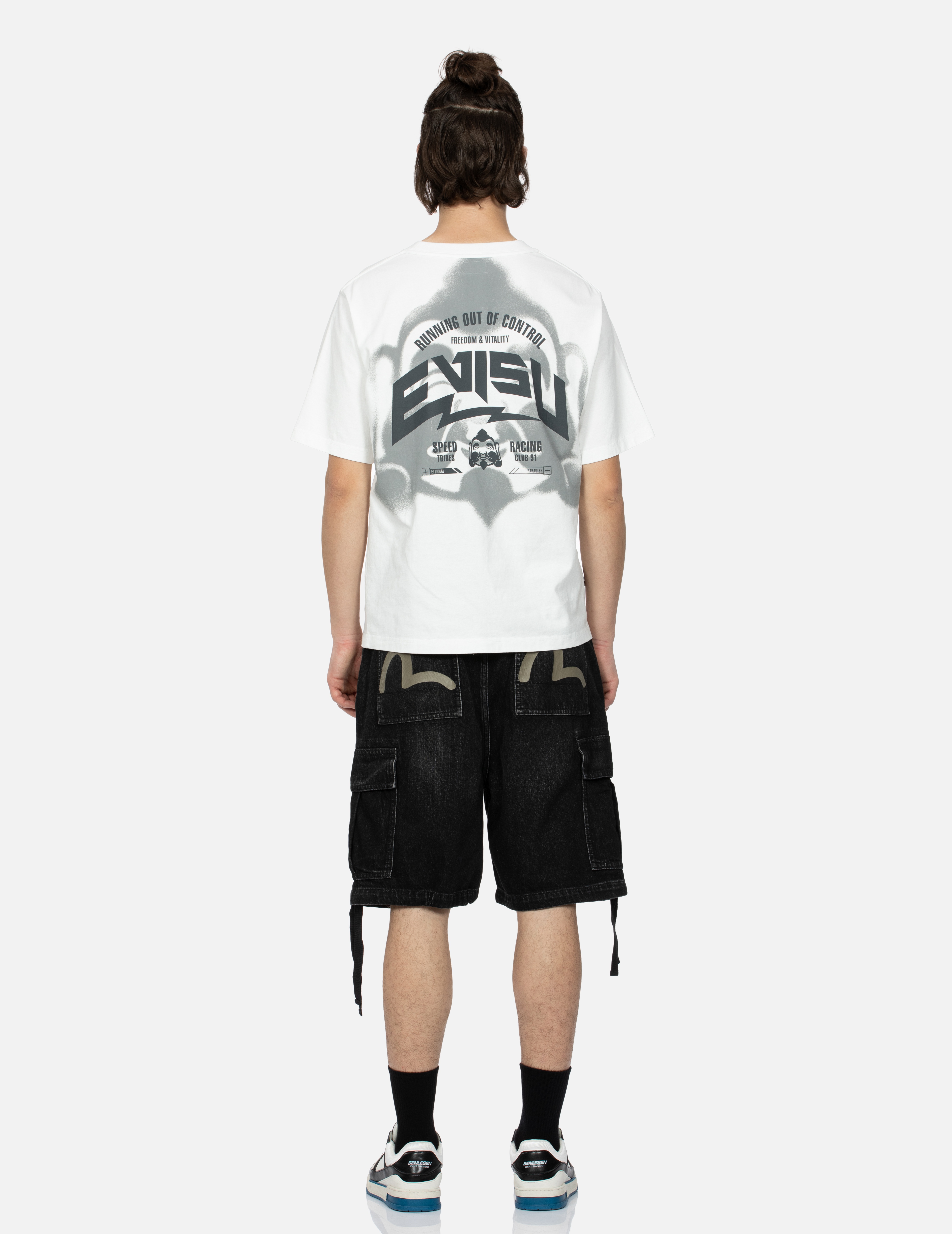 SEAGULL PRINT CARGO DENIM SHORTS - 6