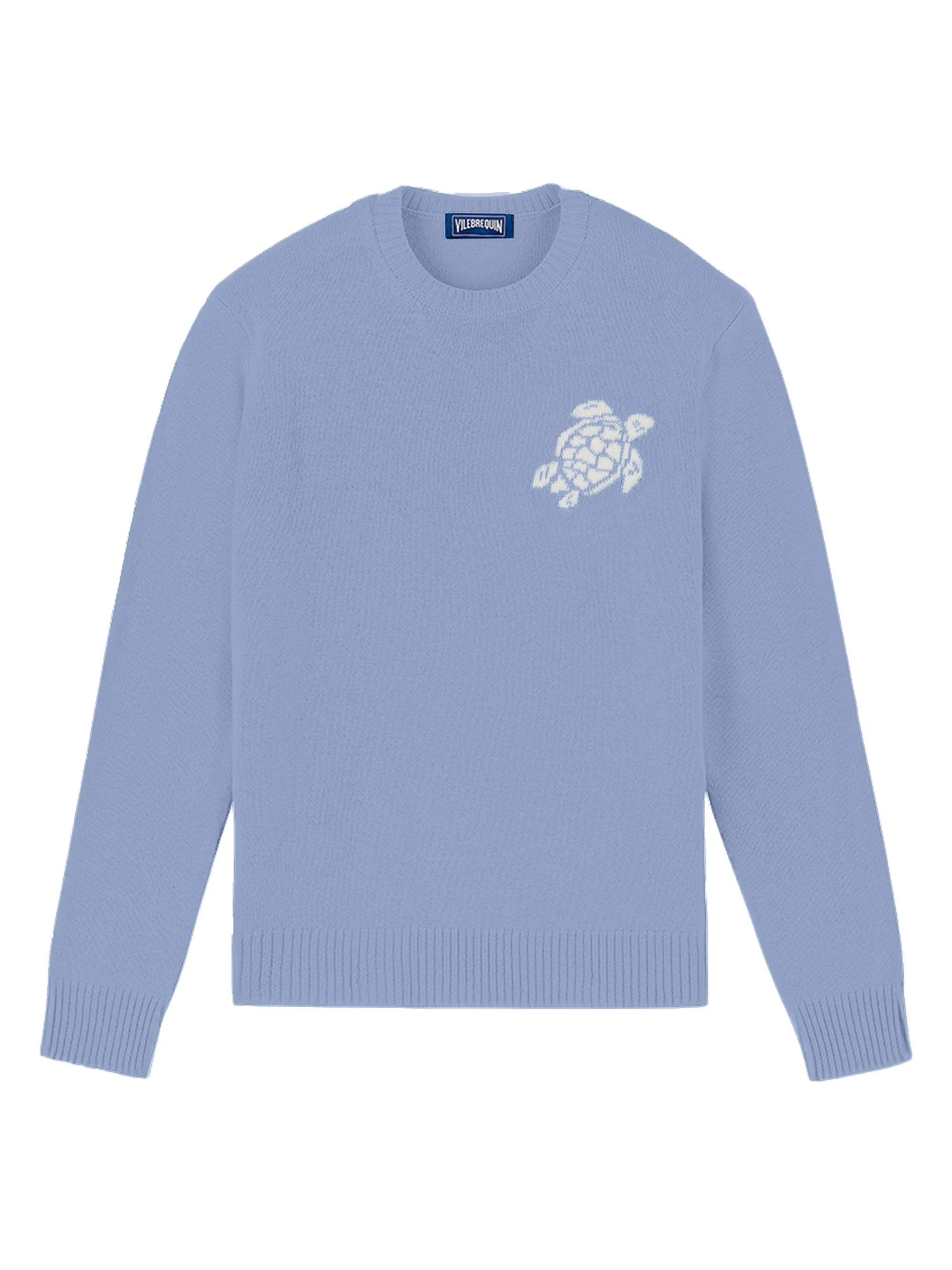 Men's Turtle Cotton-Cashmere Crewneck Sweater - Cyan - 1