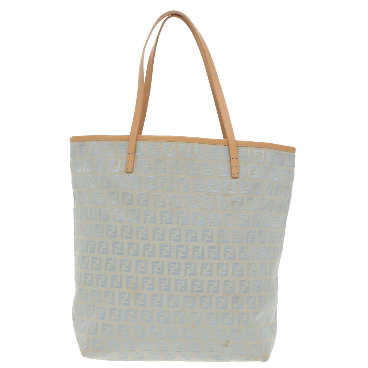 FENDI Zucchino Canvas Tote Bag Light Blue Brown Silver - 2
