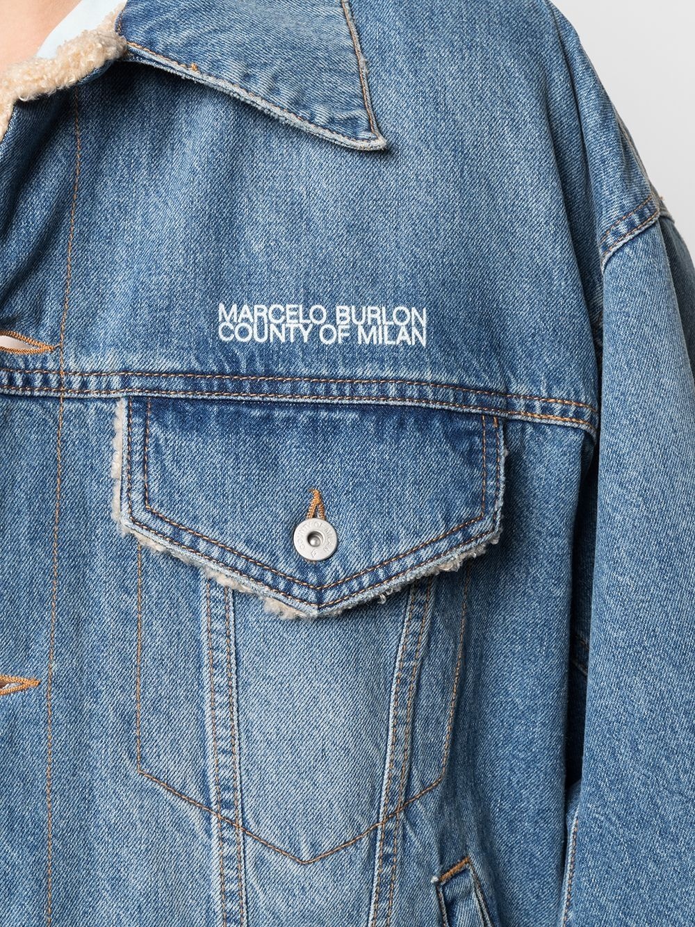 lined logo print denim jacket - 5