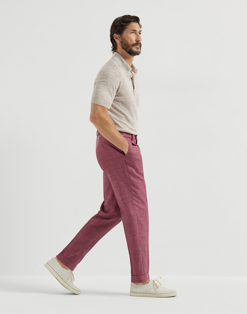 Slubbed virgin wool, silk and linen hopsack trousers with pleat 5