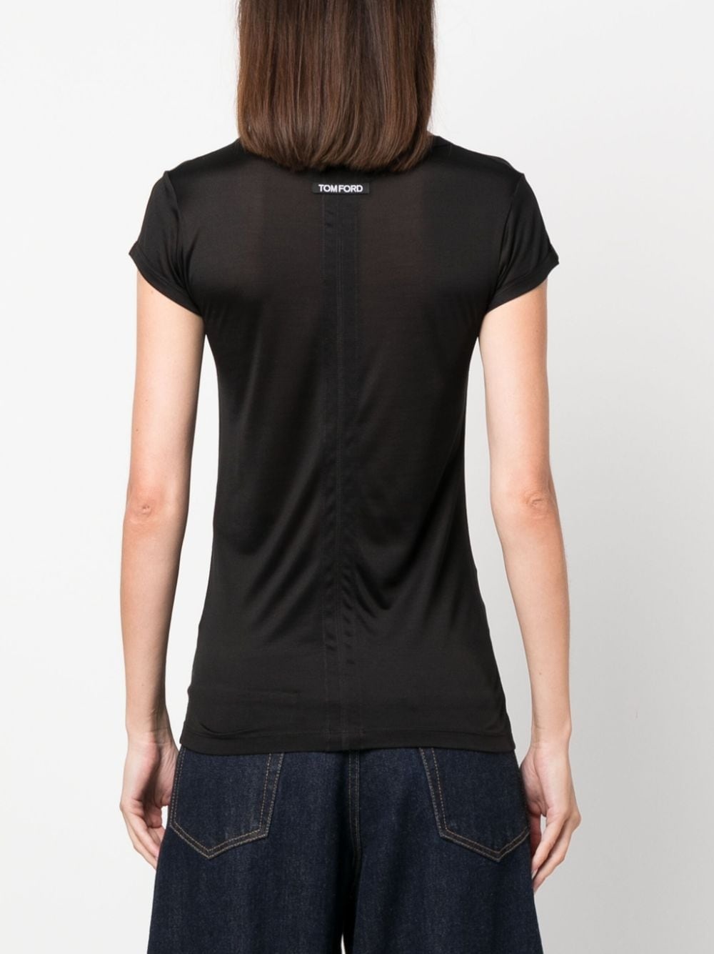 logo-print silk T-shirt - 4