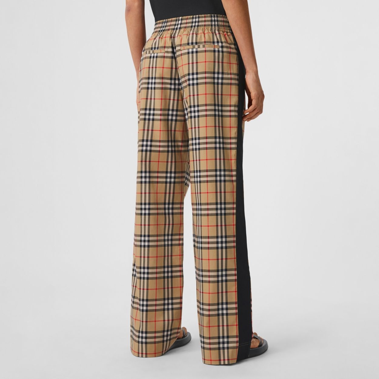 Side Stripe Vintage Check Stretch Cotton Trousers - 4