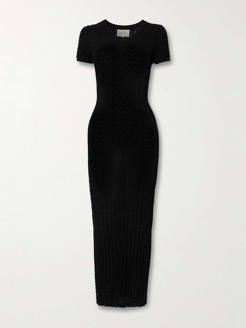 Aruba pointelle-knit midi dress Black - 1