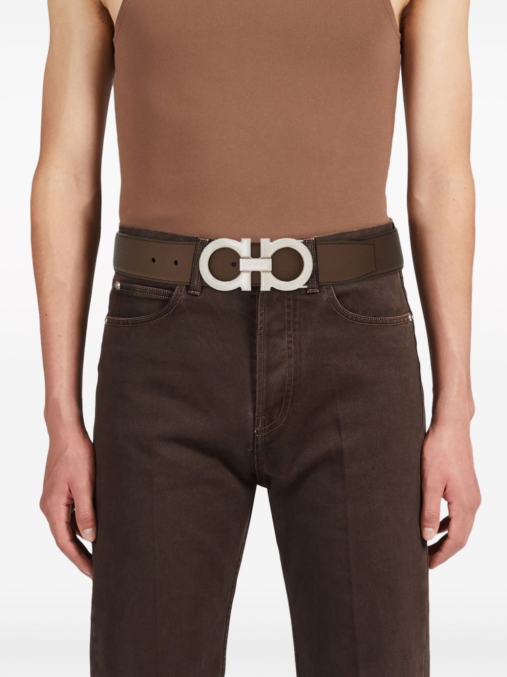 Gancini-buckle reversible leather belt - 3
