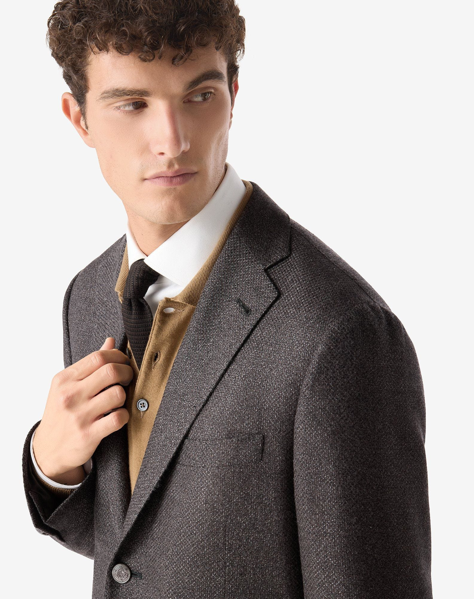 Brown wool, cashmere and silk hopsack jacket - 4