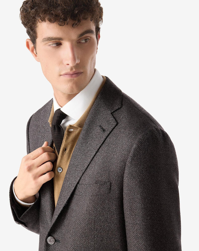 Brown wool, cashmere and silk hopsack jacket 4