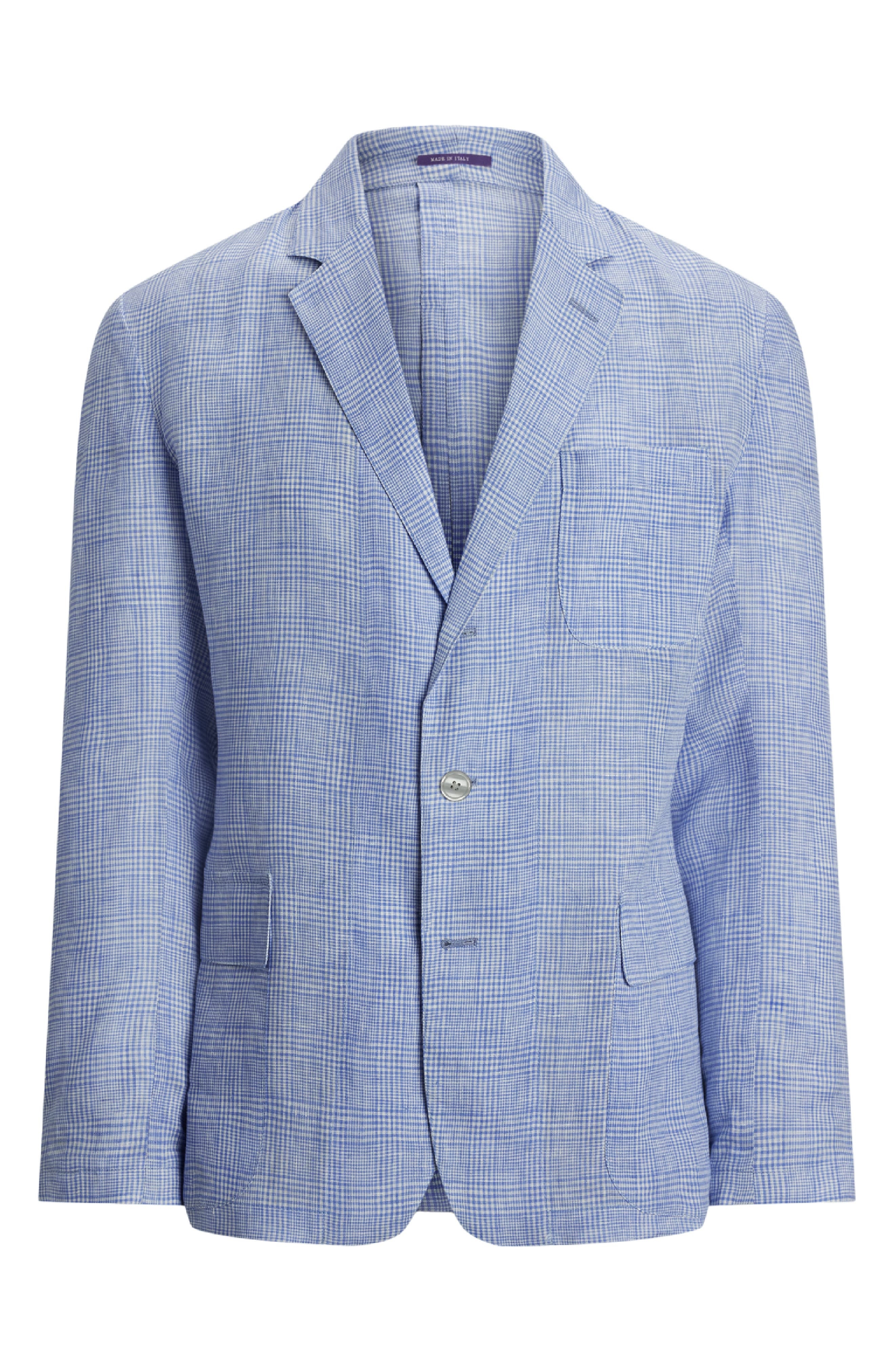 Ralph Lauren Purple Label Glen Check Single Breasted Linen Sport Coat in Cornflower Blue/White at No - 5
