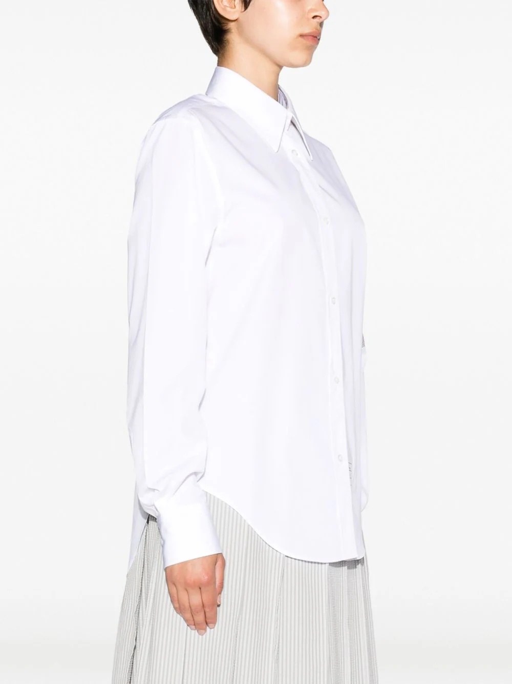 THOM BROWNE Women Easy Fit Point Collar Shirt W/ Combo Top Applied 4 Bar In Solid Poplin - 2