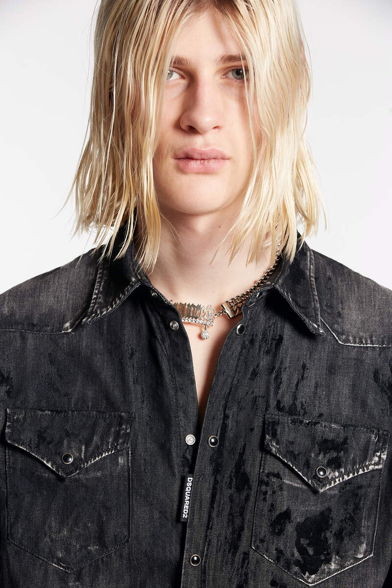 BLACK FLOCK COATED WASH CLASSIC WESTERN SHIRT 4