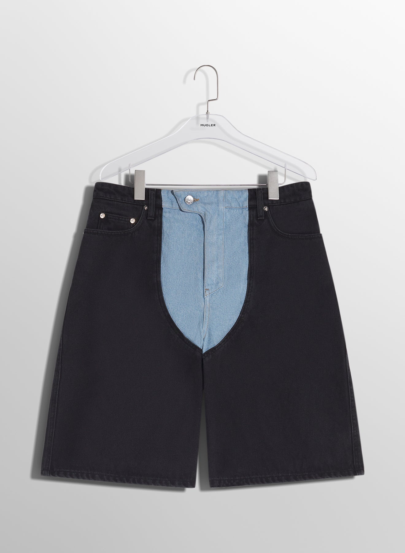 bi-color laced denim shorts - 6