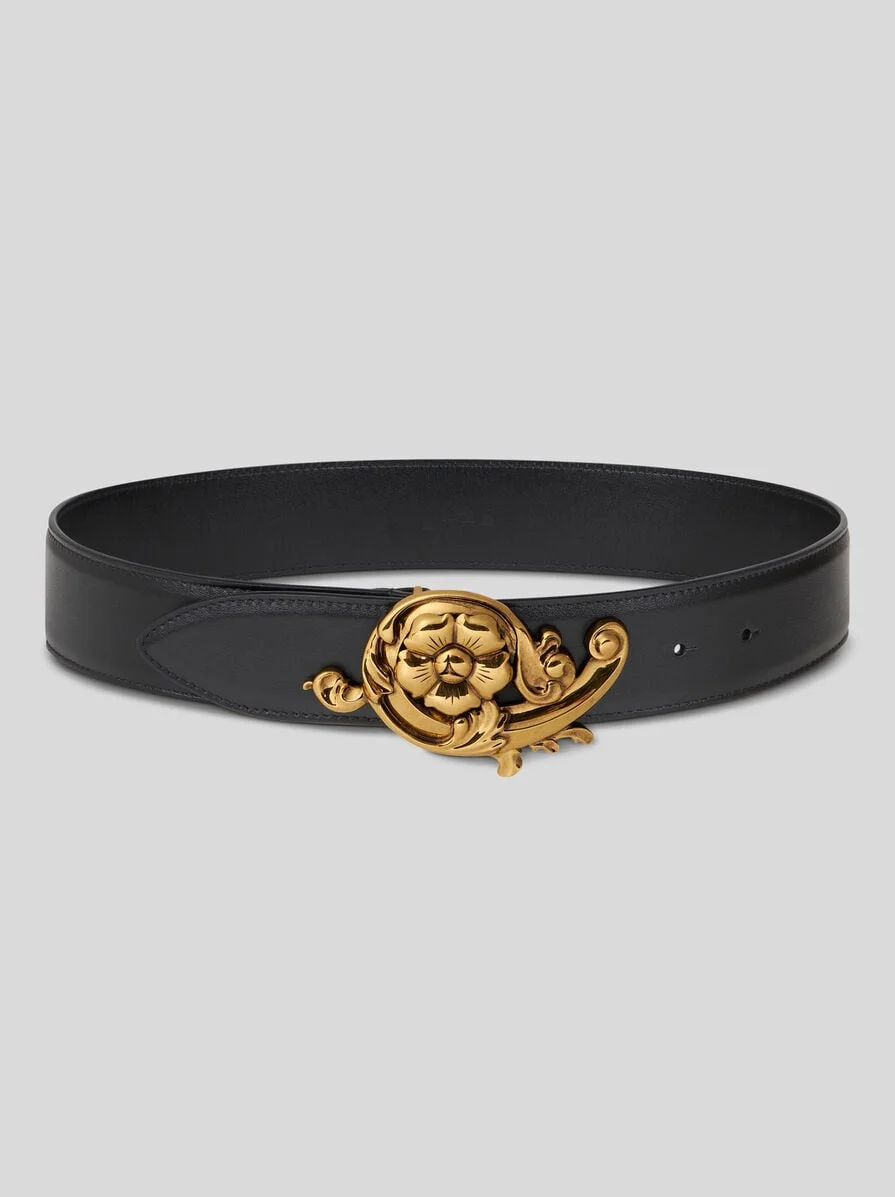 LEATHER BELT WITH FLORAL BUCKLE - 1