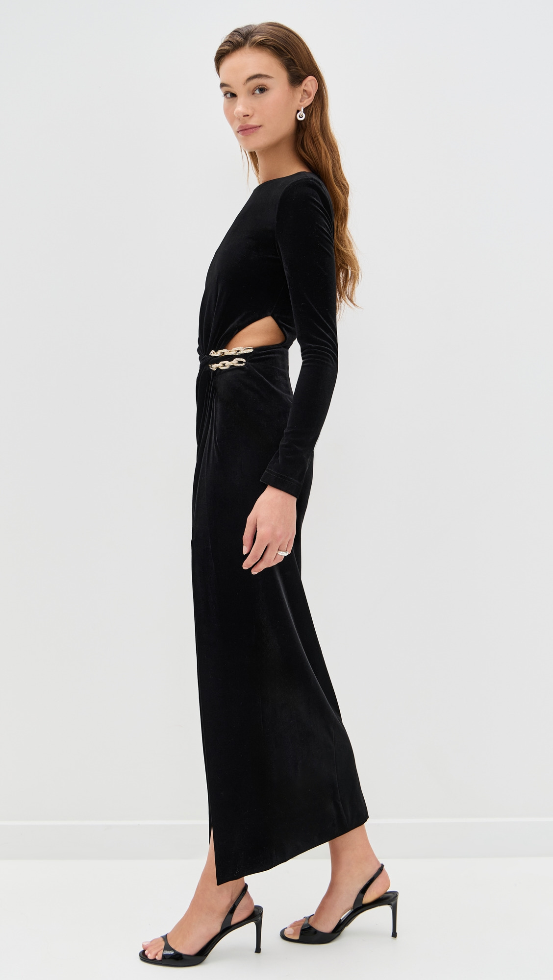 Black Velvet Embellished Midi Dress - 3