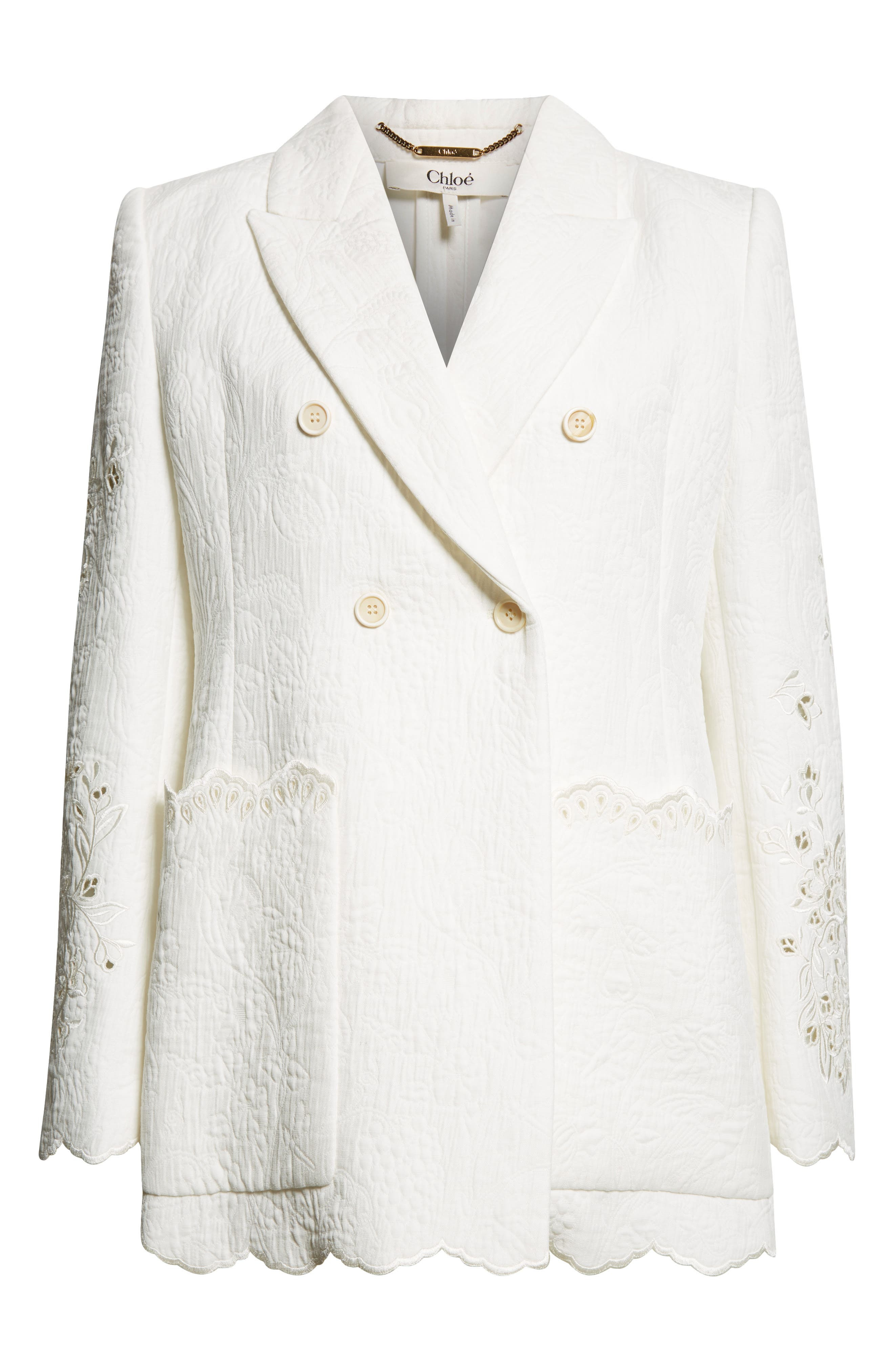 Chloé Eyelet Floral Jacquard Double Breasted Cotton Blend Jacket in Iconic Milk at Nordstrom - 7