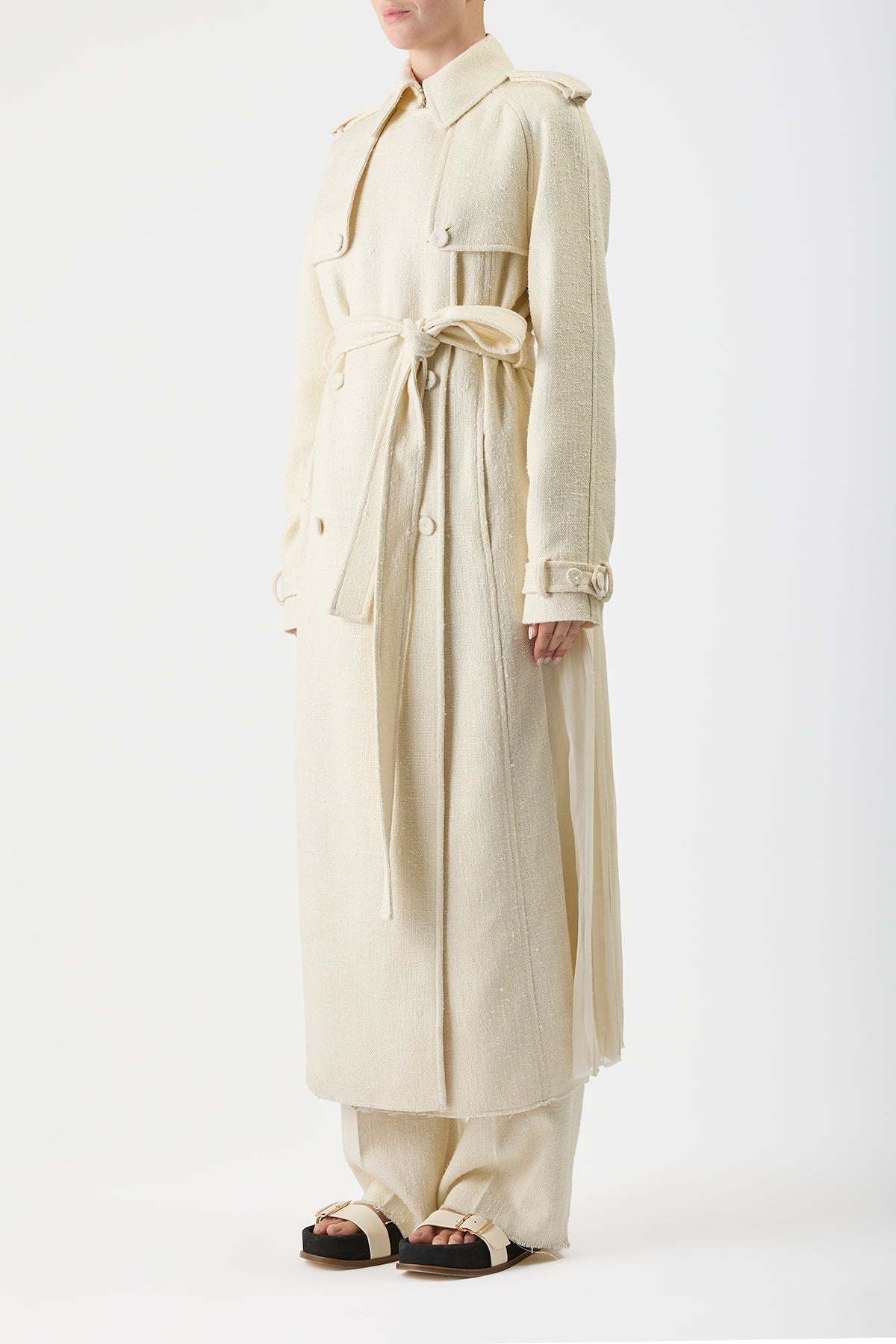 Eithne Trench Coat in Ivory Silk Wool - 4
