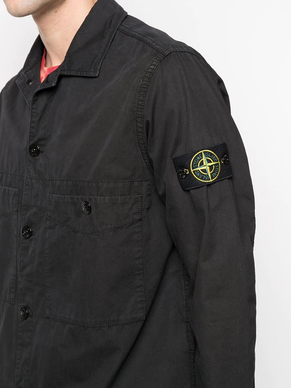 logo-patch poplin overshirt - 5