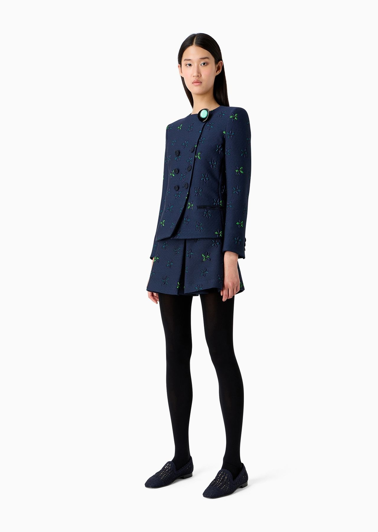Double-breasted jacket in jacquard fabric with a floral pattern - 4