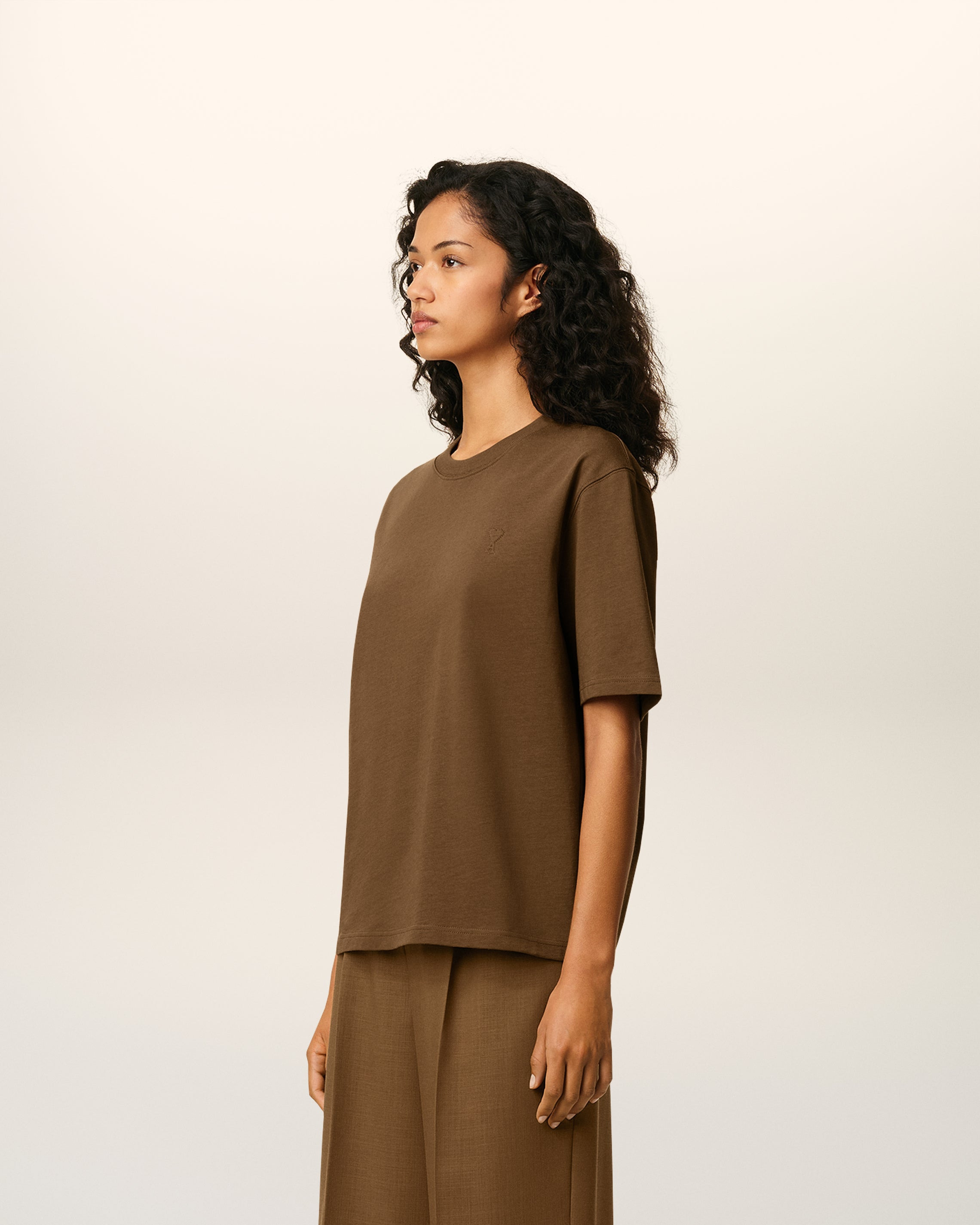 BROWN COTTON AMI DE COEUR T-SHIRT - 6